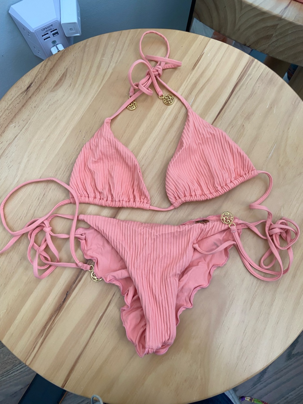 Luli Fama Pink Ribbed String Bikini